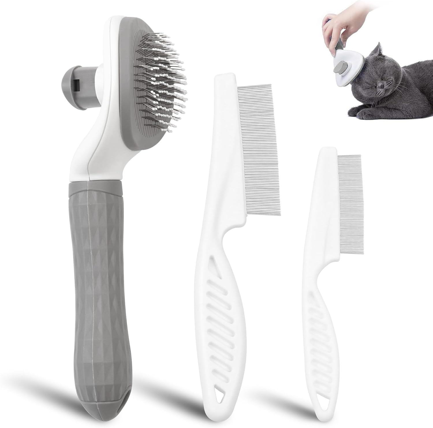 Zssxysm 3 Piece Cat Brush Dog Lice Comb Grooming Tool Self-Cleaning Brush for Long and Short Hair, Professional Pet Accessory