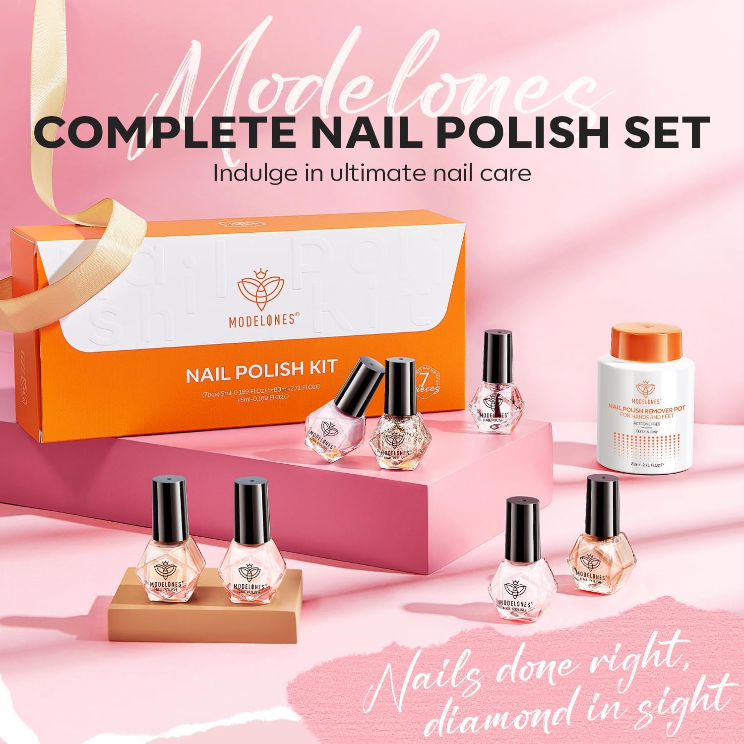 Modelones Complete Nail Polish Set Brown Nude Pink Gold Glitter Shimmer Quick Dry Nail Lacquer Kit with Nail Remover Sticker Base&Top Coat, Light Pink 6 Colors DIY Home Manicure for Women Girls - Cozy Pink image number 5