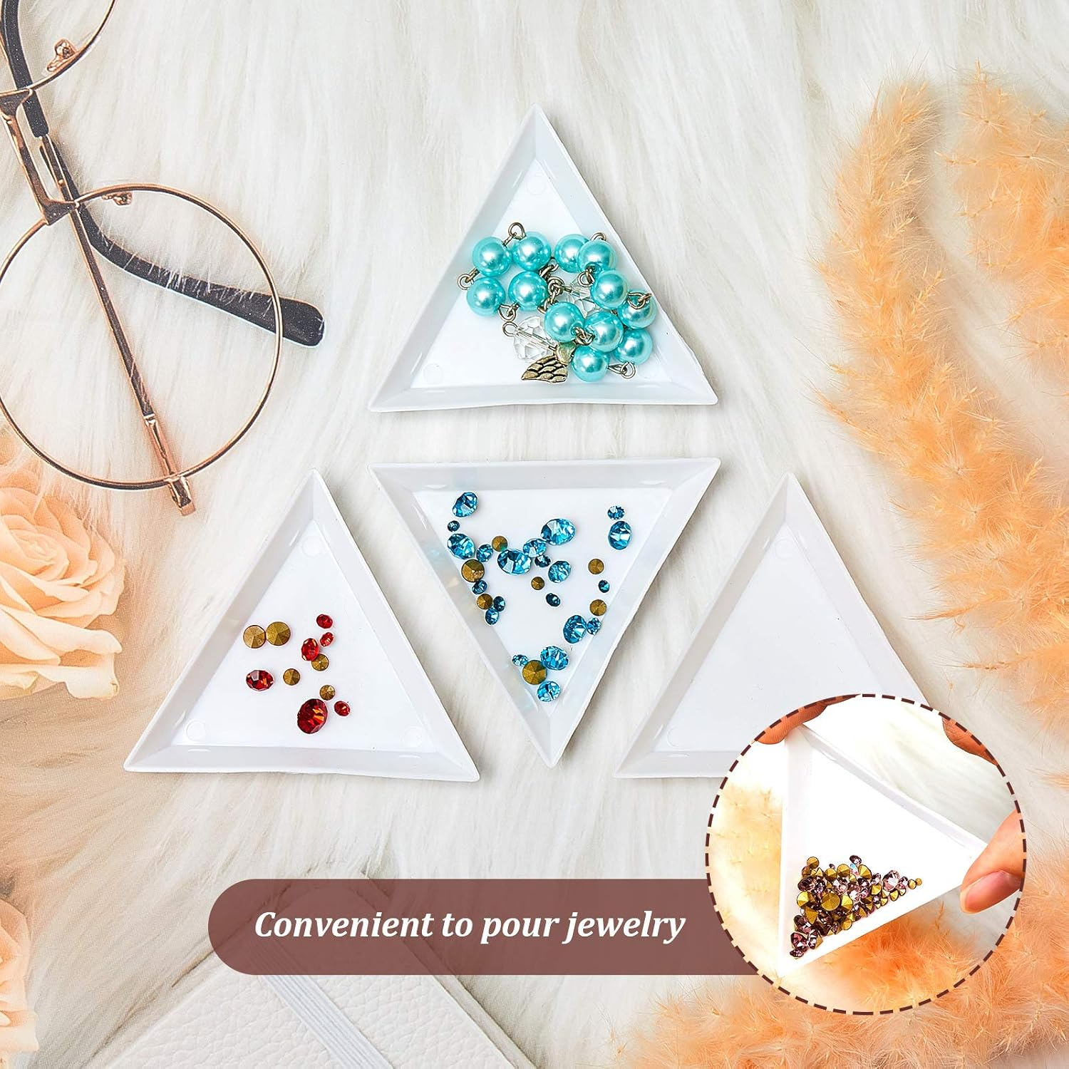 Mudder 20 Pieces Bead Sorting Trays Triangle and 3 Pieces Bead Scoop Rhinestone Diamond Tweezers for Jewelry Making Gems Crystals image number 6