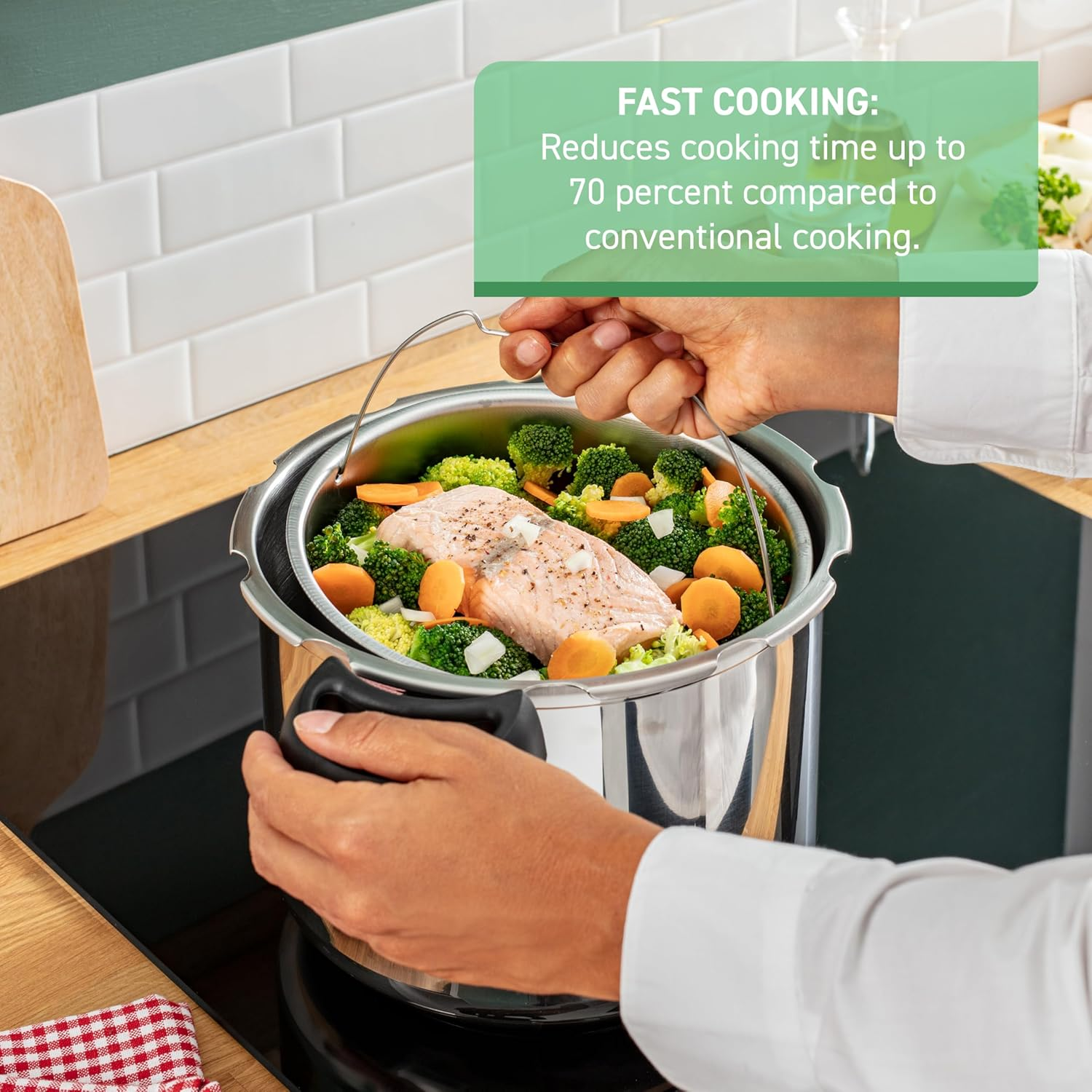 T-Fal P25107 Stainless Steel Dishwasher Safe PTFE PFOA and Cadmium Free 10/15-PSI Pressure Cooker Cookware, 6.3-Quart, Silver image number 6