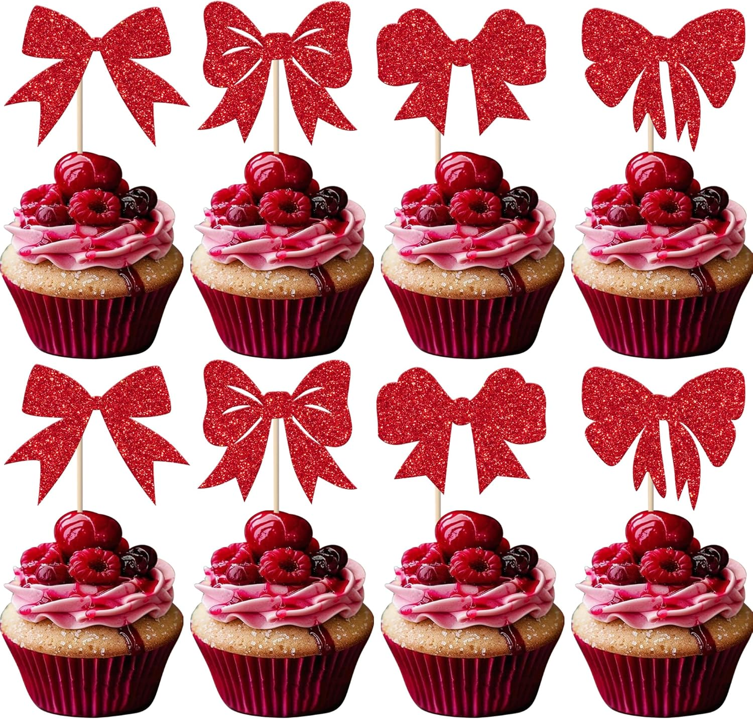 Rsstarxi 24 Pcs Bowknot Cupcake Toppers Children'S Birthday Bow Dots Cupcake Toppers for Children'S Birthday Baby Shower Party Cake Decortions Supplies Brown