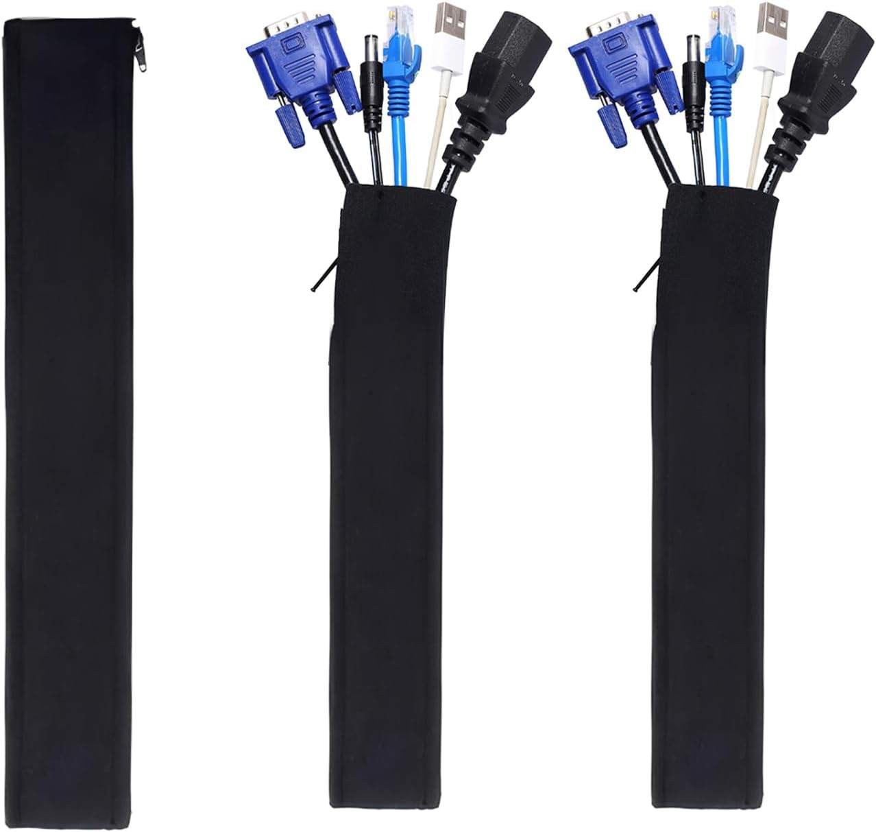 Mineens 3 Pack-40 Inch Cable Sleeve Flexible Cord Management System, Wire Organizer Cover for Desk PC TV Home Office, Black Cable Protector Wrap - Pet Chew Proof image number 3