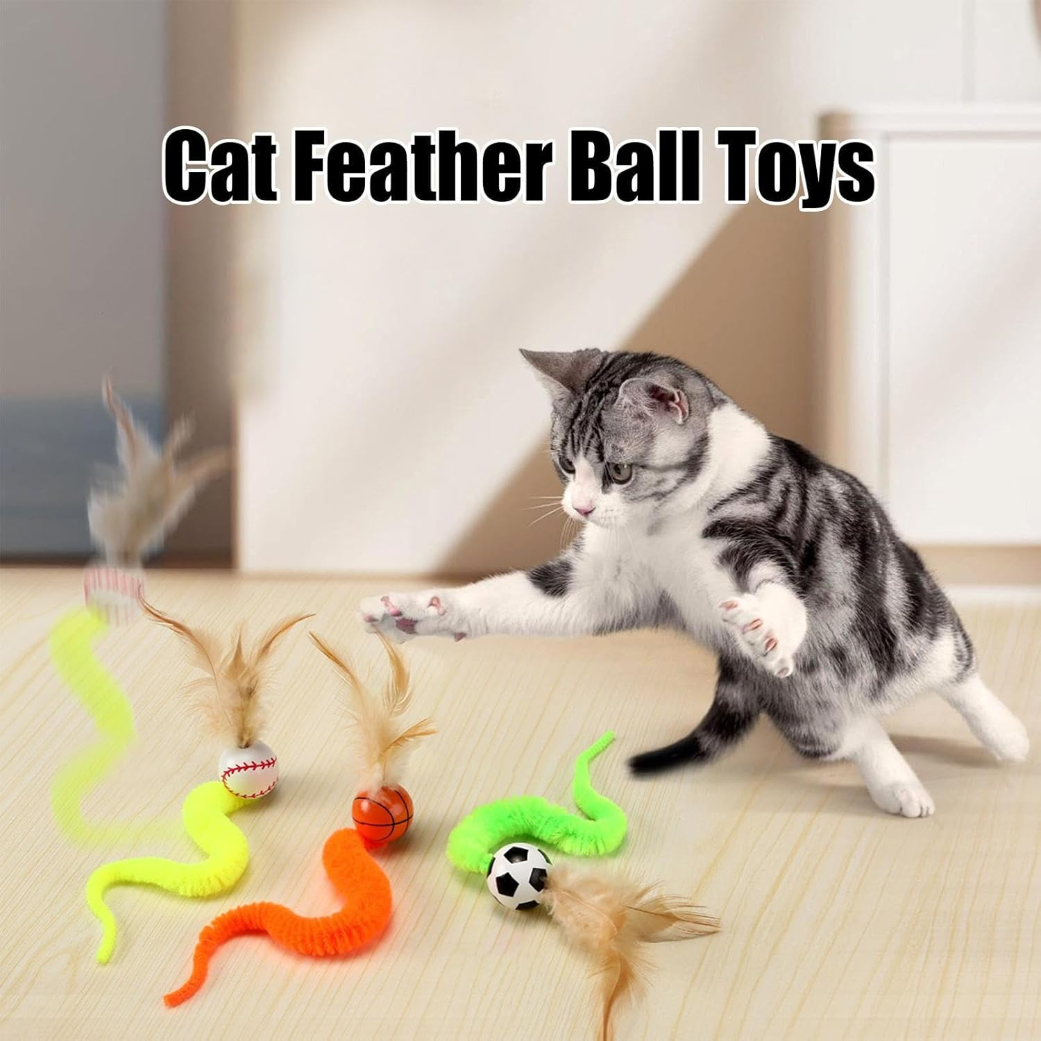 Toys for Cats - Interactive Cat Toy Balls Colored Tiles High Elasticity 3 Pack Exercise Hunting Outdoor Bird Toys for Home Use - Resilient Rich Environment Support Pet Play image number 2