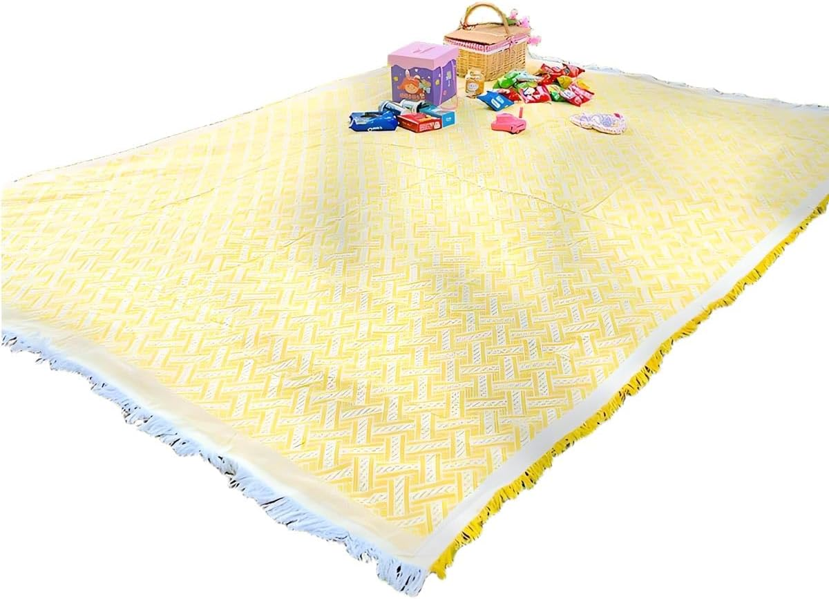 Outdoor Picnic Blankets Foldablet, Tent Camping Blanket,Picnic Mat,Picnic Rug,Camping Accessories,Beach,Grass,Tent Mat Washable (Yellow Grid 180X130Cm)