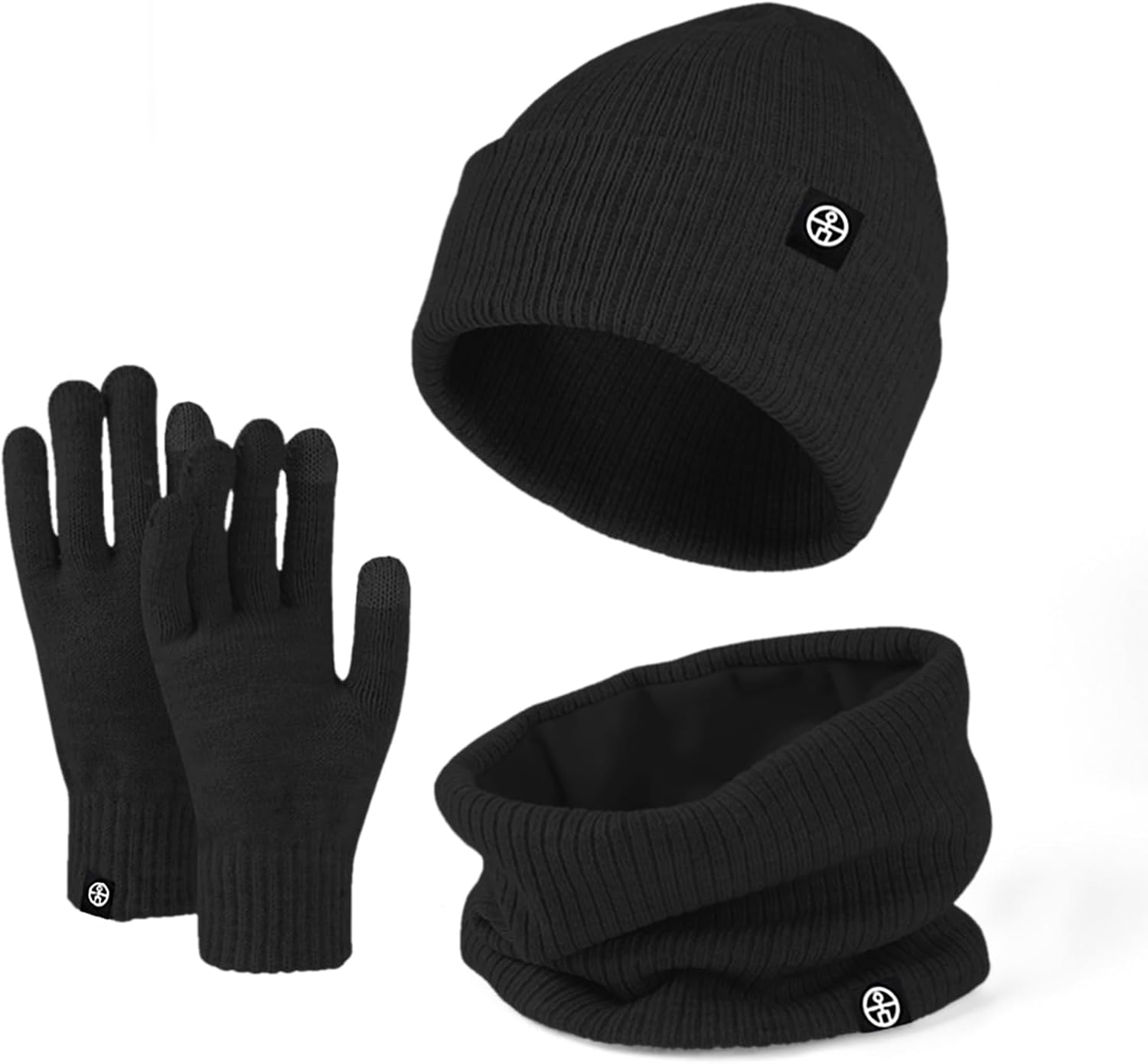 Enwokran 3 In1 Winter Beanie Hat Scarf Gloves Set Thermal Warm Knitted Beanie Cap Soft Fleece Brushed Inner Lining Elastic Circle Neck Warmer Thicken Touchscreen Gloves Winter Set