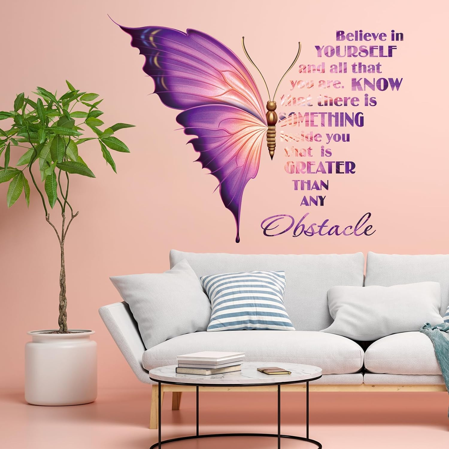 Large Inspirational Butterfly Believe in Yourself Quote Wall Decals Stickers, Motivational Saying Positive Peel and Stick Wall Art Decals for Girls, Positive Phrase Women Home Kitchen Decor image number 3