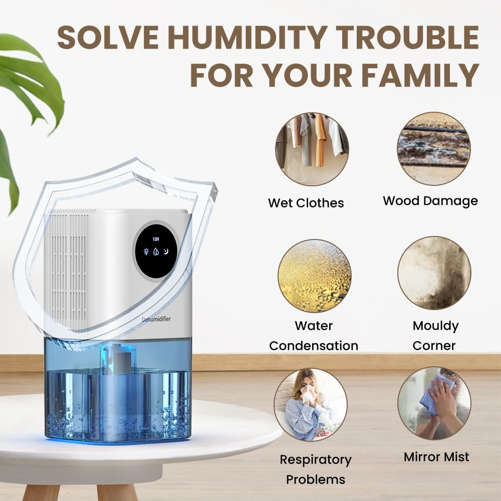 Dehumidifier for Home &ndash; 1.7L Quiet Dehumidifier with LED Ambient Night Light, Auto Defrost, Auto Shut Off, Portable & Energy Saving for Bedroom, Closet, Bathroom, Basement image number 1