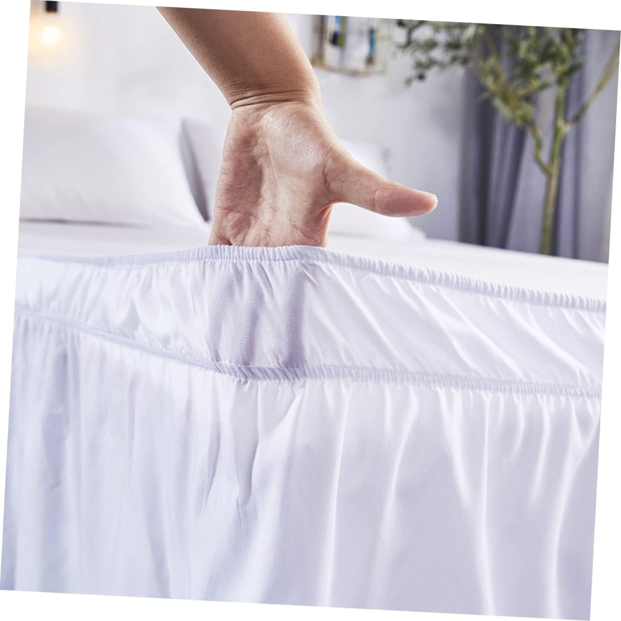 Ciieeo Bed Skirt Dust Ruffle 100X200Cm Polyester Pleated Bedding Skirt Elastic Fit Home and Hotel Bed Accessories White