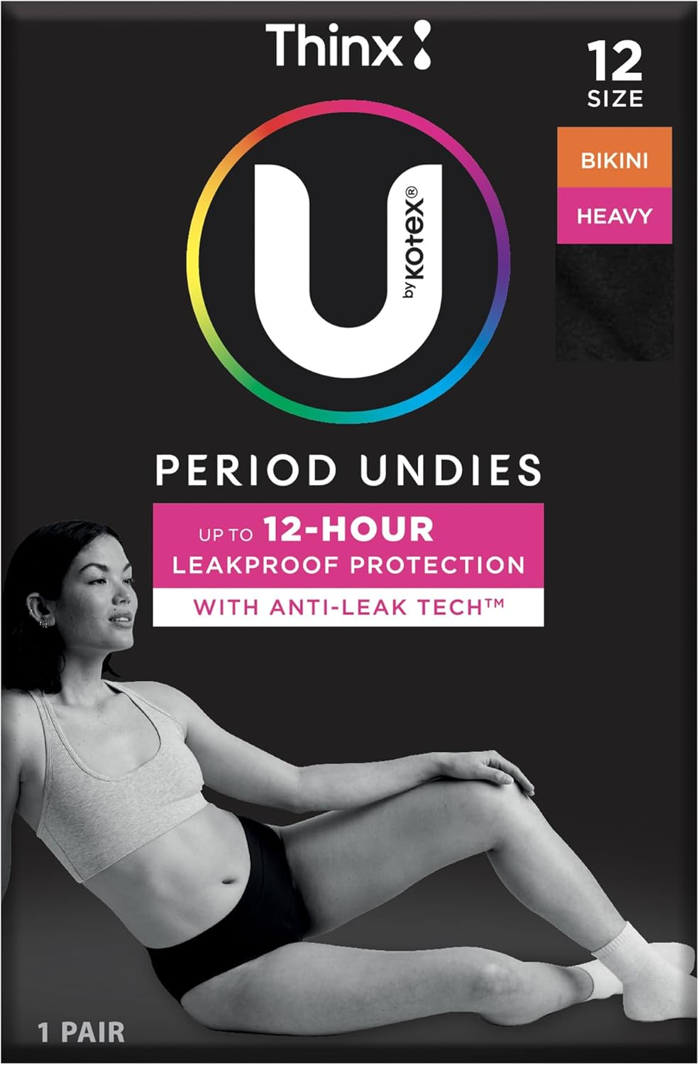 U by Kotex Thinx Period Undies Black Bikini Size 12 Heavy image number 1