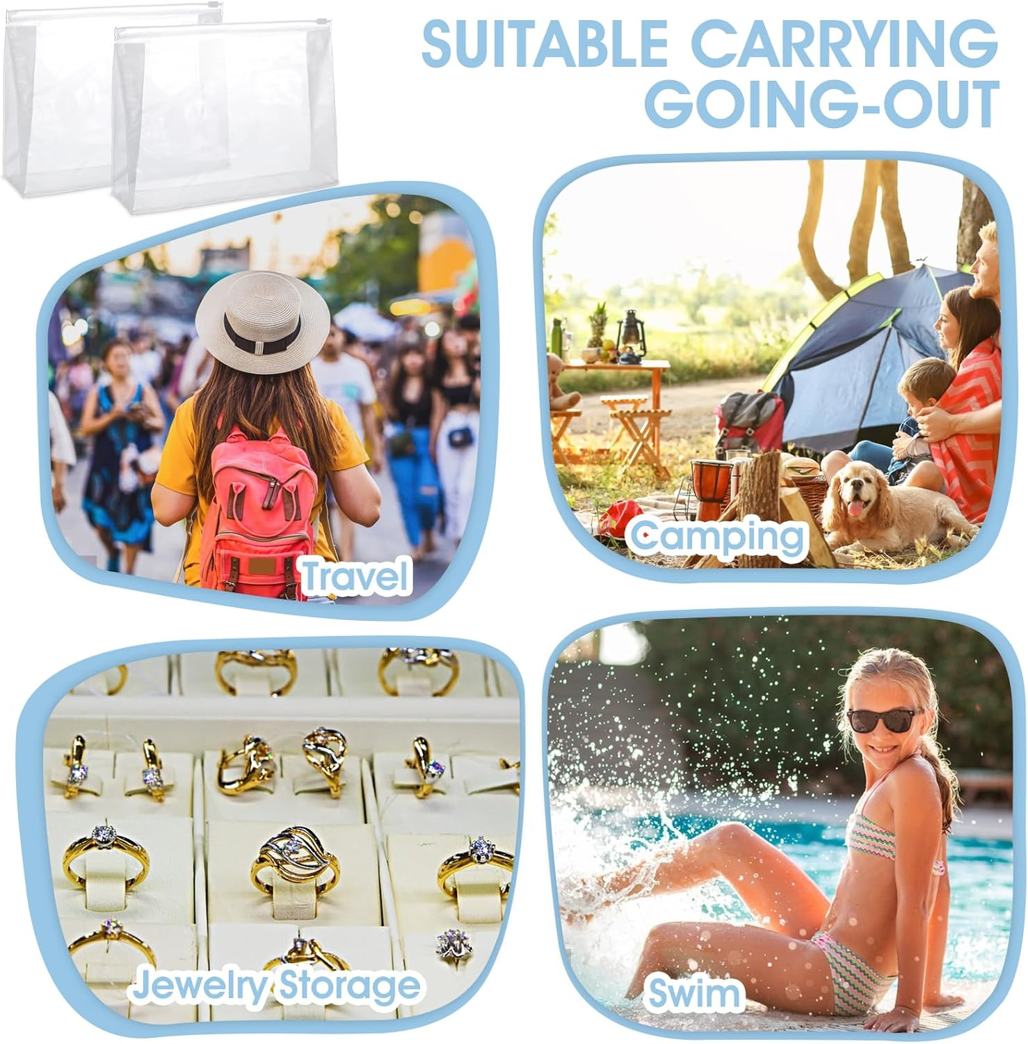 30 PCS Small Clear Makeup Bag, Mini PVC Waterproof Cosmetic Organizer Bags Portable Swimsuit Storage Bag Clear Organizer Pouches with Zipper for Women Men Travel Toiletry Vacation, 8.7" X 6.7" image number 6