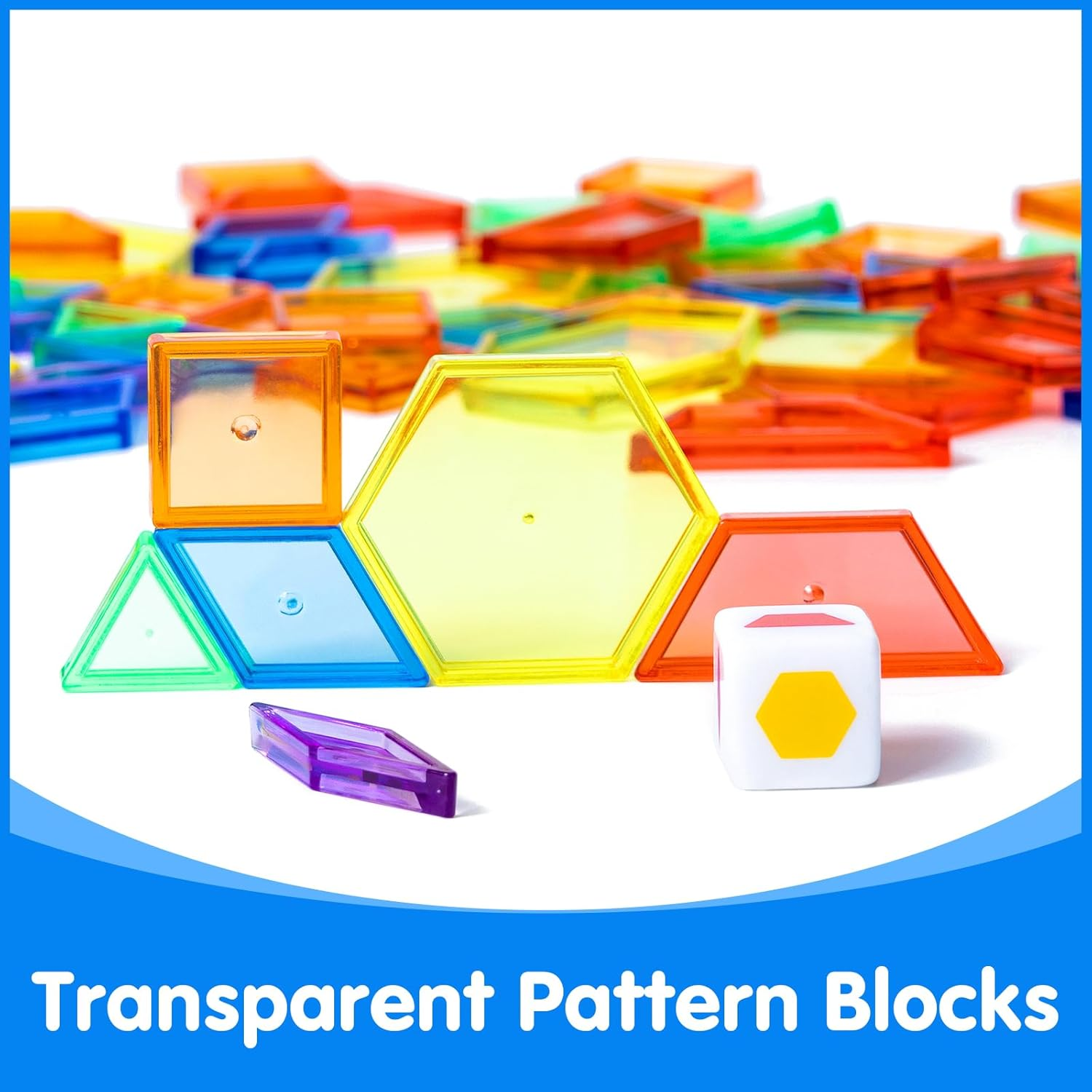 140 Pcs Translucent Plastic Pattern Blocks,Shape Blocks,Tanagram Puzzles for Kids,Translucent Toys,Light Table Manipulatives image number 1