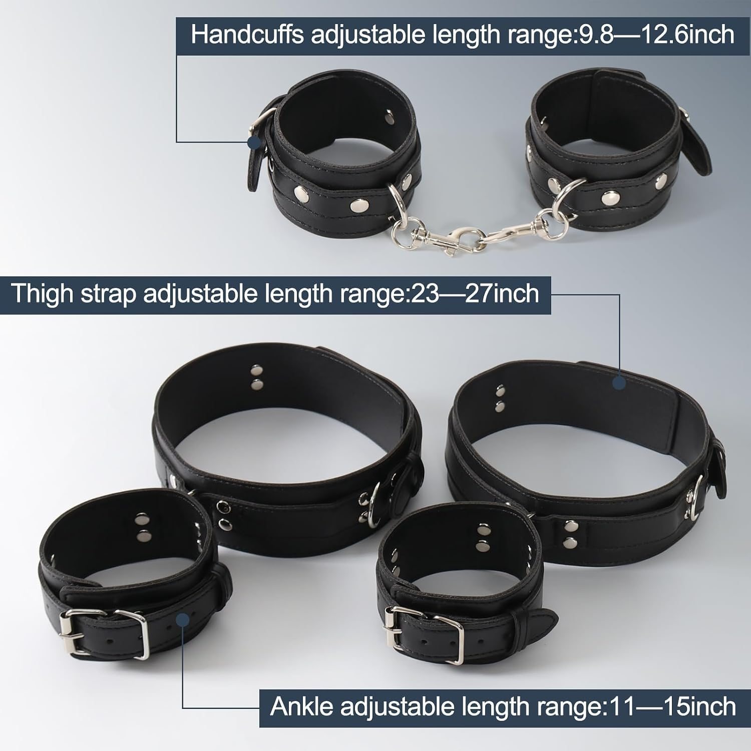 BDSM Sex Bondage Restraints Kit, 3 in 1 Wrist Thigh and Ankle Straps, Soft Leather Bed Restraints with Adjustable Leg Straps Handcuffs, Adult Sex Toys for Couples Women Unisex