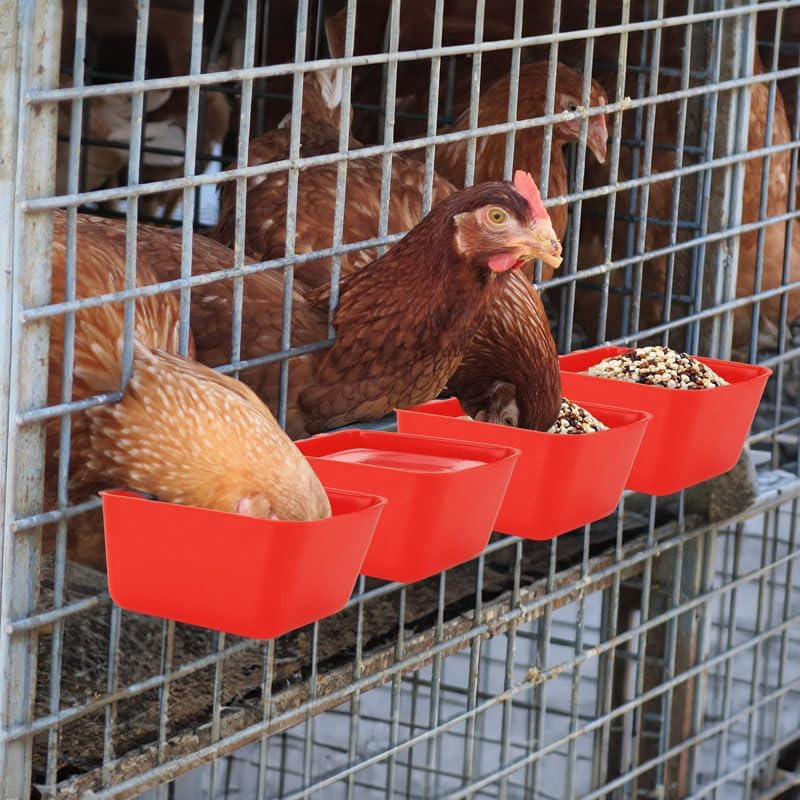 WADY 6 Pcs Cage Cups,16 Oz Hanging Chicken Feeder & Waterer for Birds, Bunny, Parrot, Rooster, Parakeet, Gamefowl, Poultry & Pigeon - Durable Wire Hutch Accessories (Red) image number 2