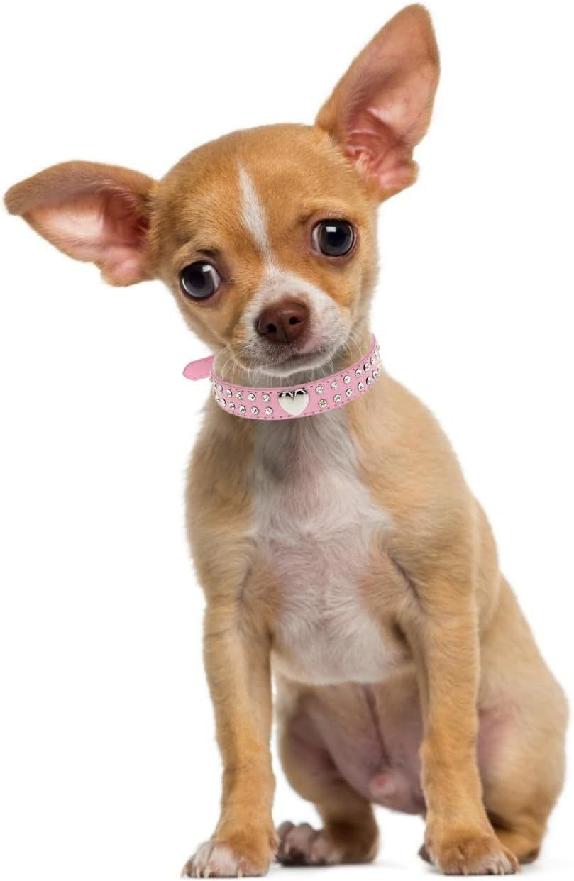 Rhinestone Dog Collar for Small Dogs, Heart Bling Diamond Fancy Crystal Glitter Pretty Jewel Pet Puppy Collars for Small Dogs Cats (Pink, 42 * 2.0(CM)) image number 1