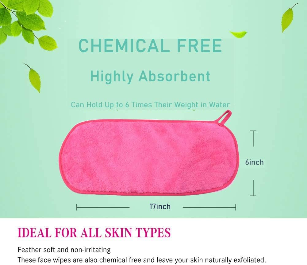Makeup Remover Cloths Microfiber Reusable Facial Cleansing Towels Chemical Free Magically Remove Makeup Only with Water 16X7Inches Pink 3 Pack image number 6