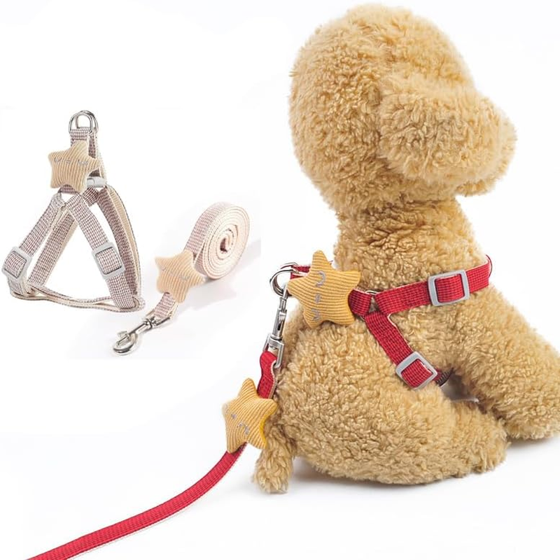WEZCHUGHAOL Adjustable Soft Suede Dog Harness and Leash Set with Star Decor for Puppy, Small & Medium Dogs - Breathable Comfort Fit Pet Vest for Walking Training (Brown) image number 3