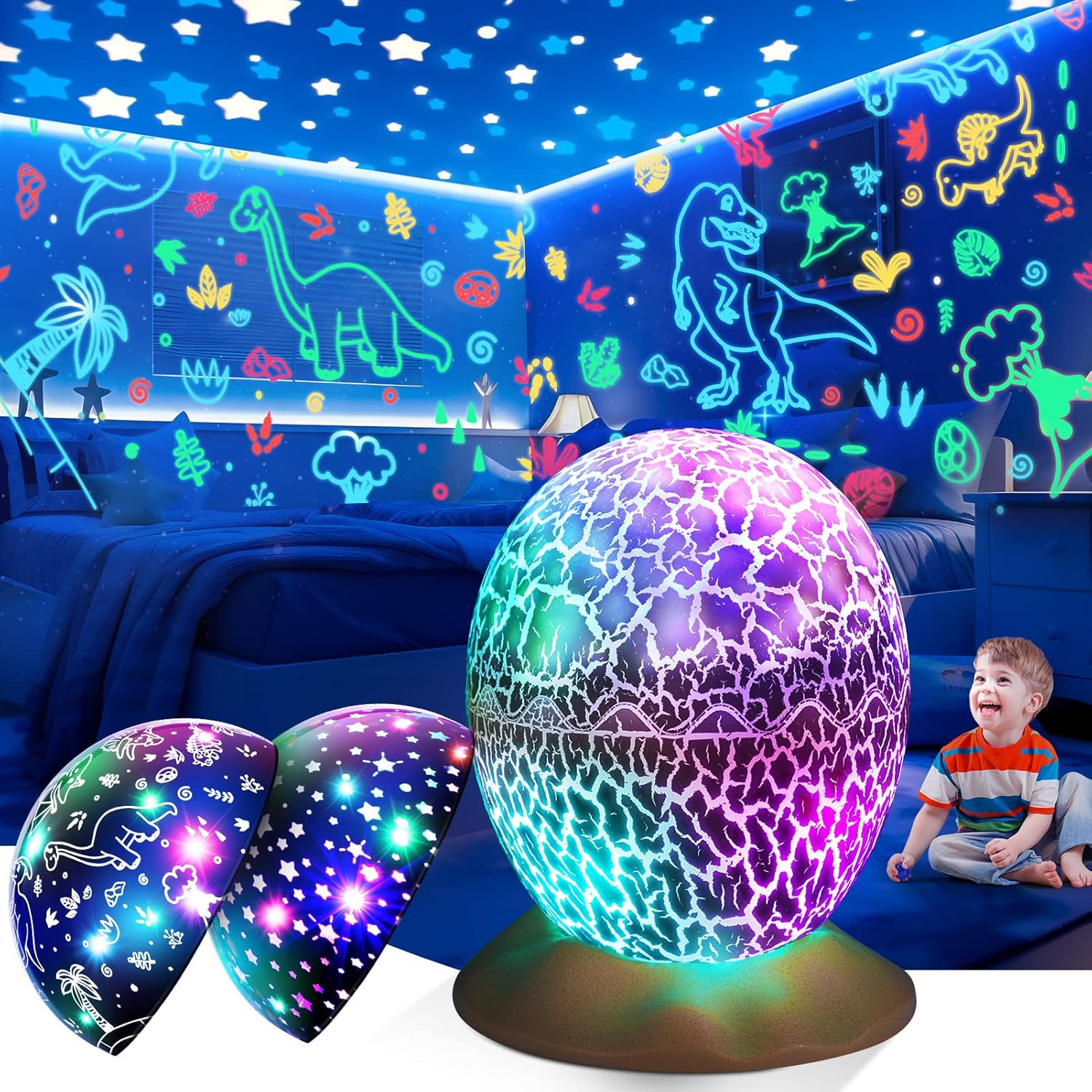 Dinosaur Star Projector for 3-12 Year Old Gifts, Vingtank Dinosaur Egg Night Light Kids Toys for 3 4 5 6 7 8 9 Year Old Boys Girls 2-In-1 Dino & Star Projector for Toddler Christmas Birthday Gifts image number 5