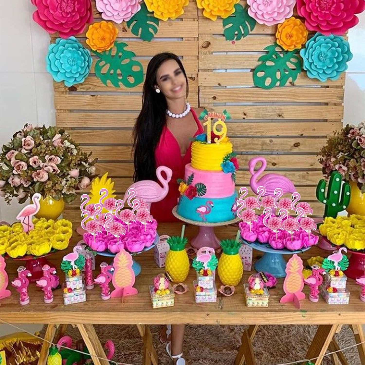 SYKYCTCY 50 Pack Hawaiian Luau 3D Flamingo Cupcake Toppers Tropical Flamingo Cupcake Picks for Summer Hawaii Luau Tropical Aloha Theme Baby Shower Birthday Wedding Party Cake Decorations Supplies image number 4