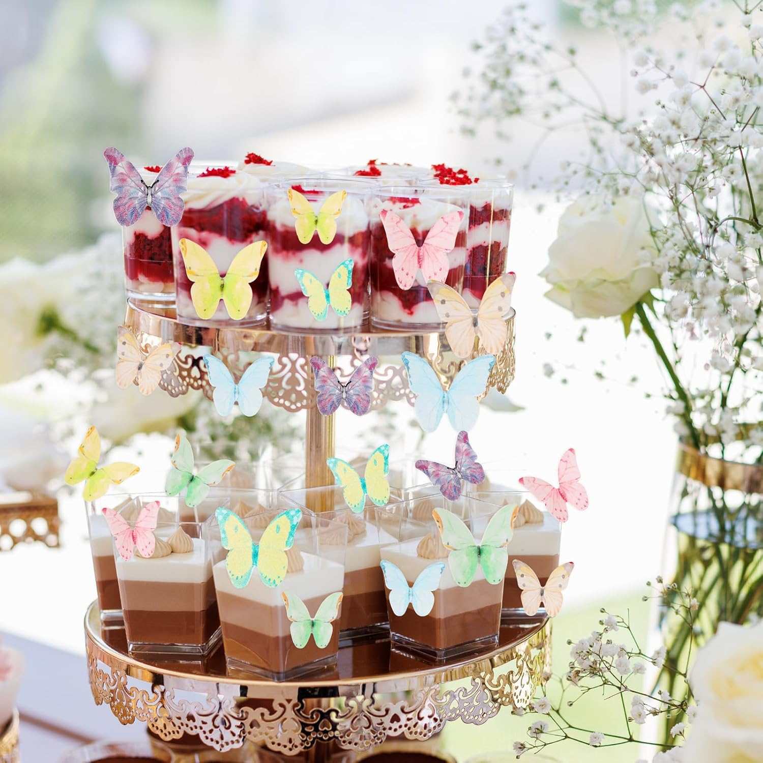 40Pcs Edible Butterfly Cupcake Toppers Wafer Paper Butterfly Cake Toppers Colorful Vivid Butterfly Cake Decorations for Wedding Anniversary Baby Shower Birthday Party Decorating