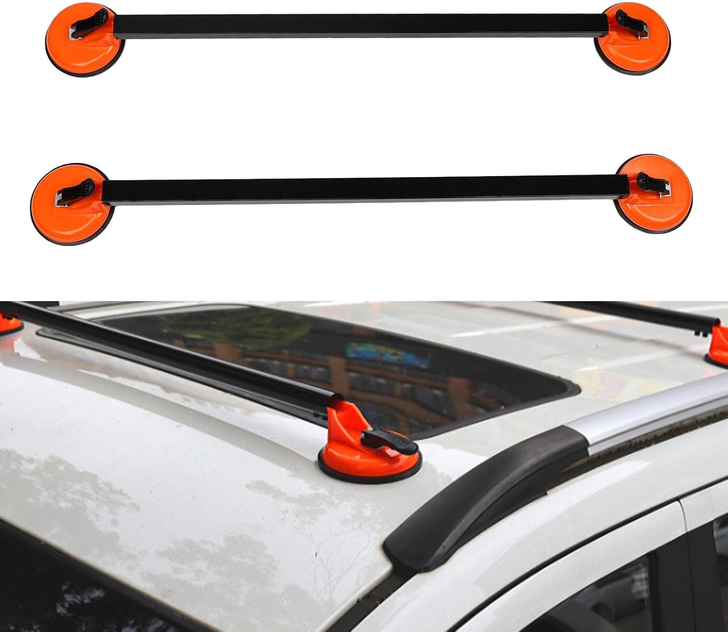 Car Roof Rack Cross Bars, 2Pcs 36.22 Inch Square Steel Tube Suction Mount Rooftop Cargo Luggage Carrier Bars, Universal Multifunctional Car Luggage Rack for Suvs, Sedans And image number 3