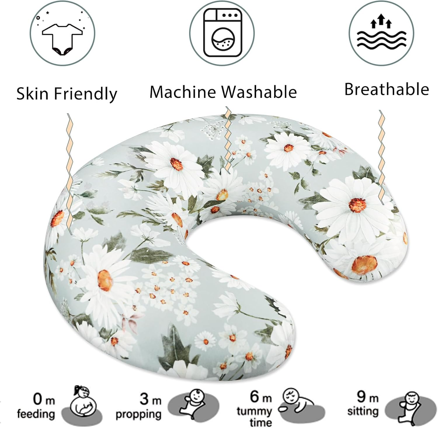 Pea Pod Nursing Pillow Cover Breastfeeding Pillow Slipcover for Moms Soft Breathable Organic Knit Fabric Newborn Infant Feeding Pillow Covers for Baby Girl Boy, Daisy image number 6
