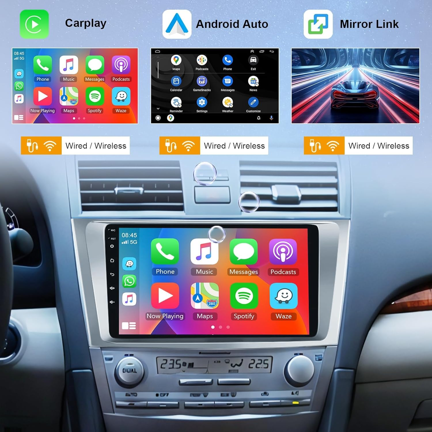 2G 64G Rimoody Car Radio for Toyota Camry 2006-2011, Android Car Stereo with Carplay Android Auto Mirror Link GPS Navigation Wifi 9 Inch Touchscreen Bluetooth FM/RDS Backup Camera image number 2