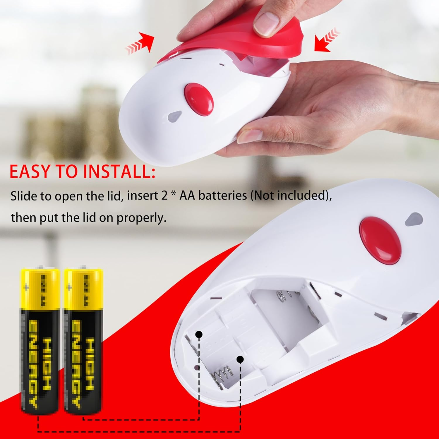 Electric Can Opener Kitchen Gadgets: One-Touch Automatic Can Opener Smooth Edge for Seniors - Safe Magnetic Catches Cover Hands Free Kitchen Appliances Opens Almost Any Can Red image number 3