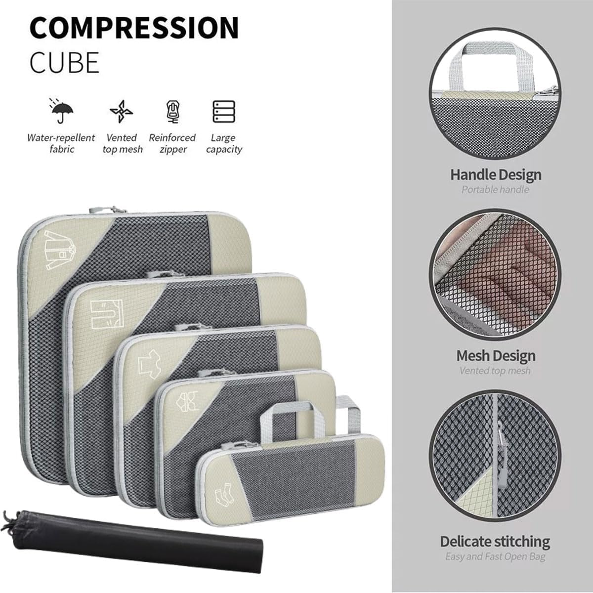 AIMALL 6-Pack Travel Storage Bags for Luggage Organizer, Compression Packing Cubes with Handles, Waterproof Nylon Mesh Laundry Bags for Travel Accessories image number 4