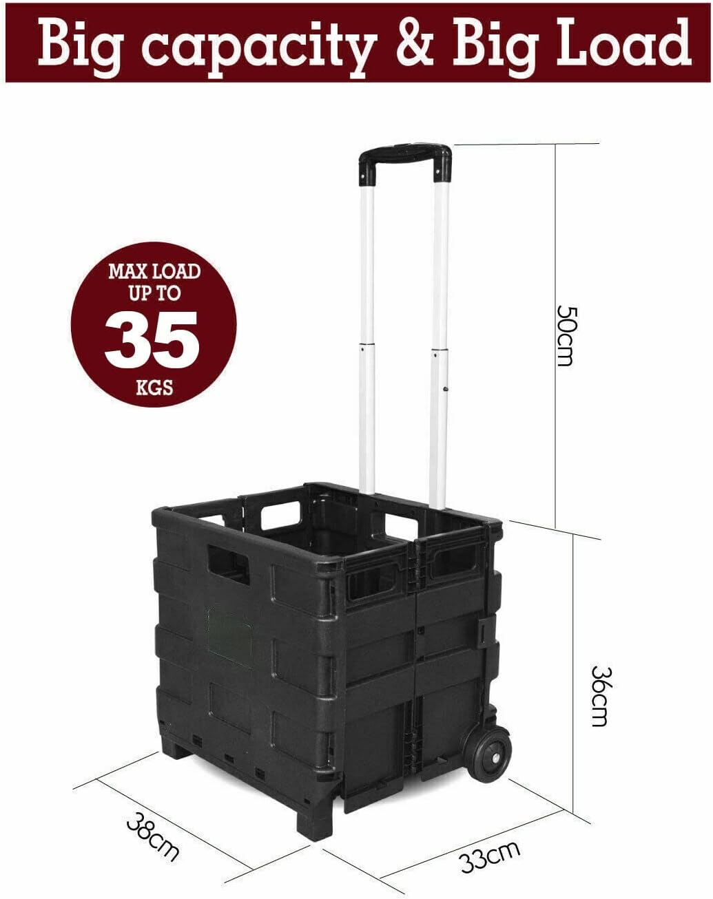 Grocery Basket Foldable Shopping Cart Trolley Pack & Roll Folding Crate Portable image number 2