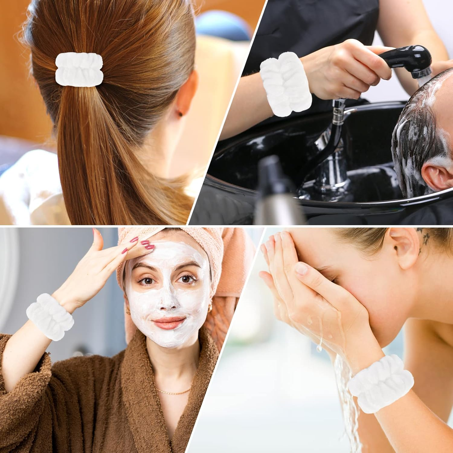 2 Pcs Wrist Towels - Microfiber Spa Wristbands for Women & Children (White) image number 3