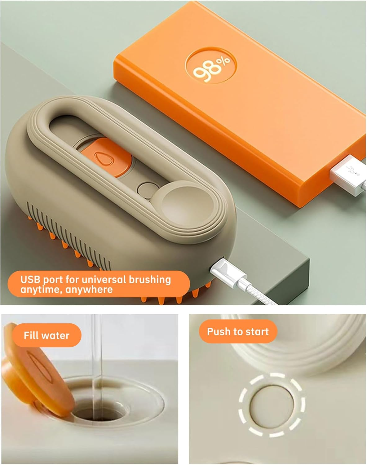 Steamy Cat Brush Cat Steam Brush Pet Grooming Brush for Cats and Dogs for Massaging Detangling and Depilation Suitable for Long Haired and Short Haired Pets image number 3