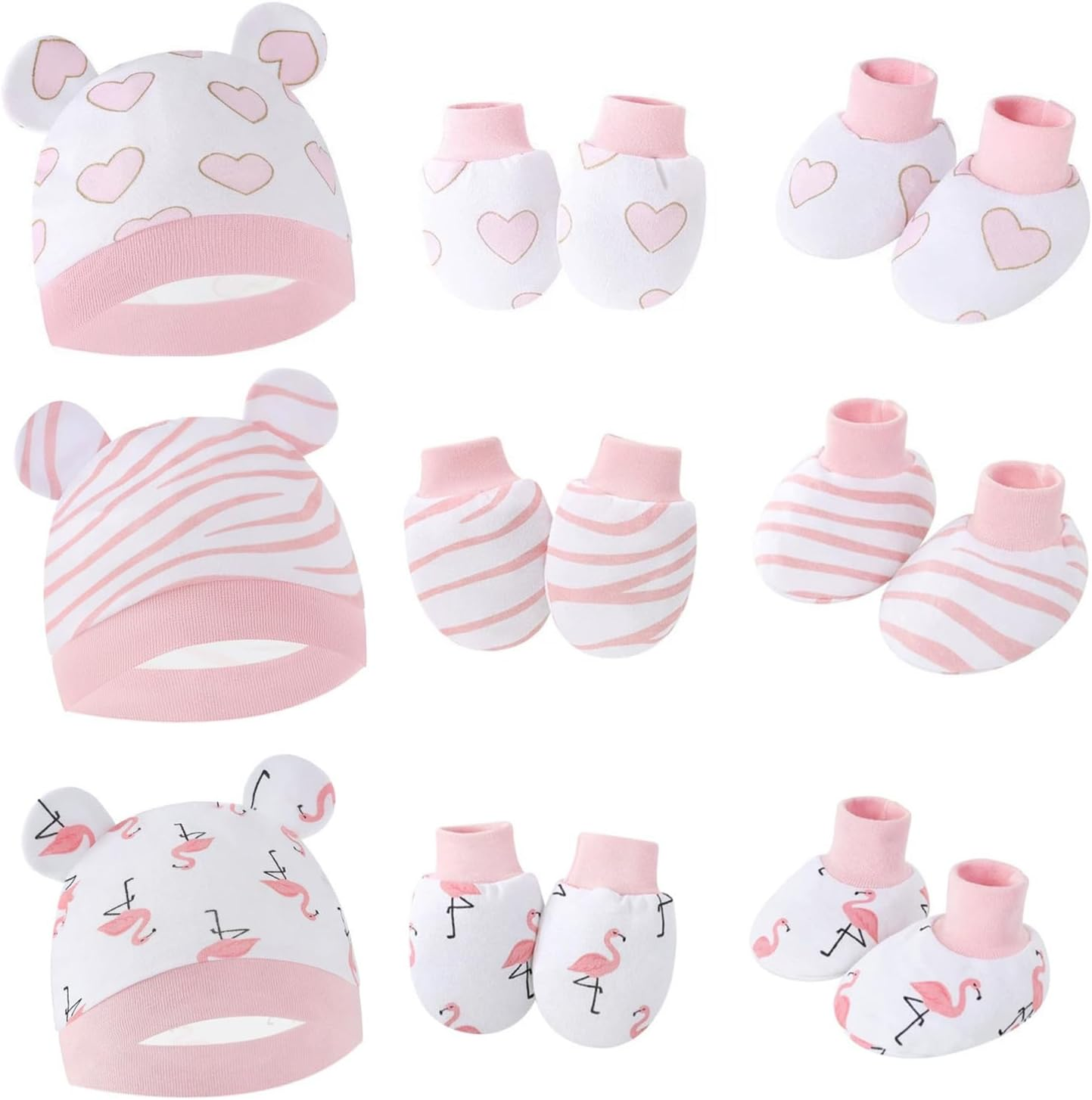 3Set Baby Cotton Hat Mittens Socks, Newborn Essentials Soft Anti-Scratch Mittens, Infant Caps for Boys Girls, 0-3M Beanie Gifts