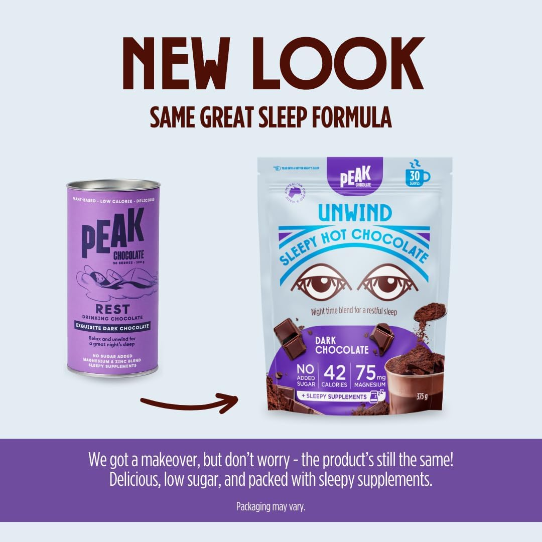 Peak Unwind Hot Chocolate Powder with Magnesium, Natural Sleep Aid - Sugar Free Dark Chocolate - Chamomile & Sleep Hot Powder, Keto-Friendly, Dairy-Free - 30 Servings image number 2