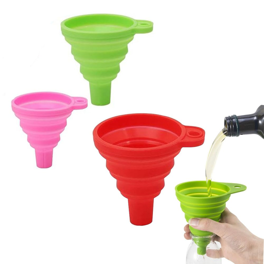 3Pcs Kitchen Funnel Set, Collapsible Funnel, Food Grade Silicone Funnel, Kitchen Gadgets Accessories Silicone Collapsible Funnels for Filling Bottles/Liquid/Powder Transfer image number 1