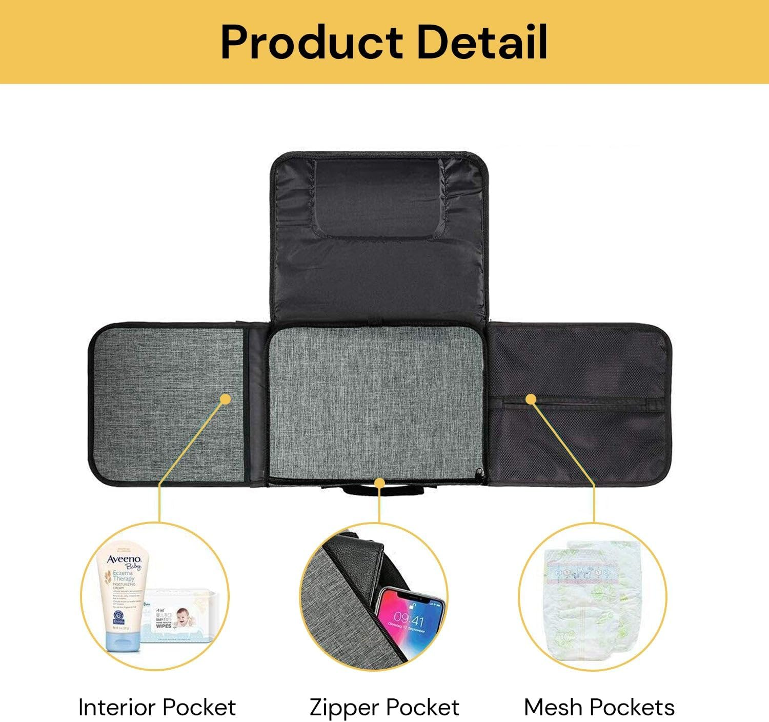EZONEDEAL Portable Diaper Changing Pad for Baby Mat Travel Changing Mat Diaper Baby Changing Pad Waterproof Foldable Baby Changing Grey for Newborn and Toddlers Home Travel Outside image number 1