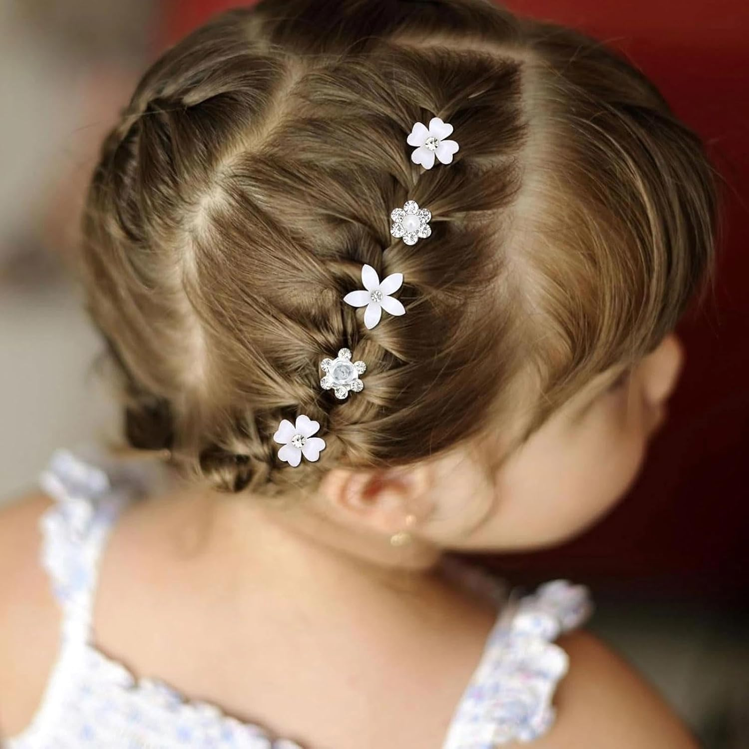 JOOTUEPO Pack of 20 White Small Flowers Hair Clips, Mini Cute Rhinestone Metal Hair Pins for Women, Small Decorative Wedding Hair Clips, Bridal Wedding Hair Accessories (4 Floral Patterns) image number 6