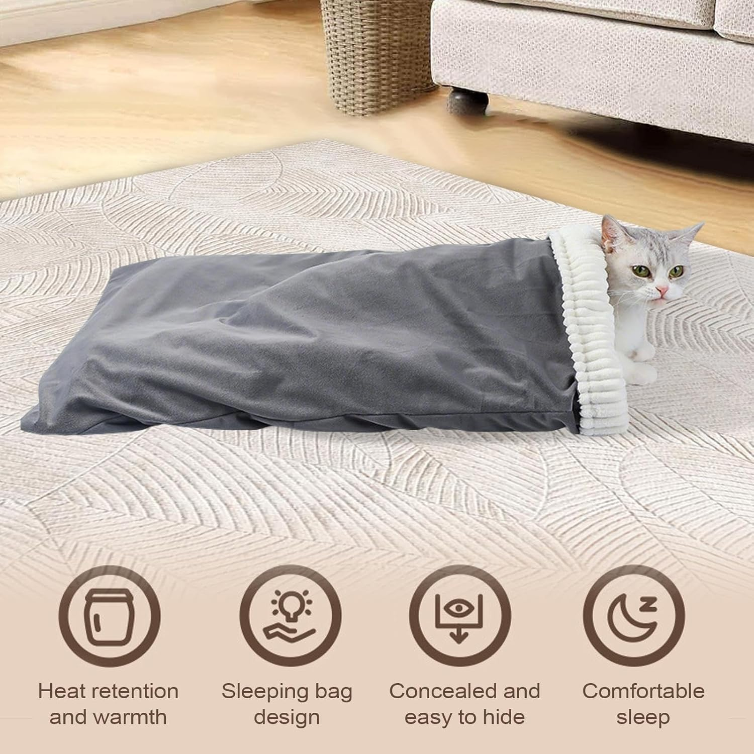 Cat Sleeping Bag,Pet Nest for Cats and Dogs - Warming Pad Sack Winter Pets Nests for Rest Hiding for Indoor Car Christmas Travel Home image number 1