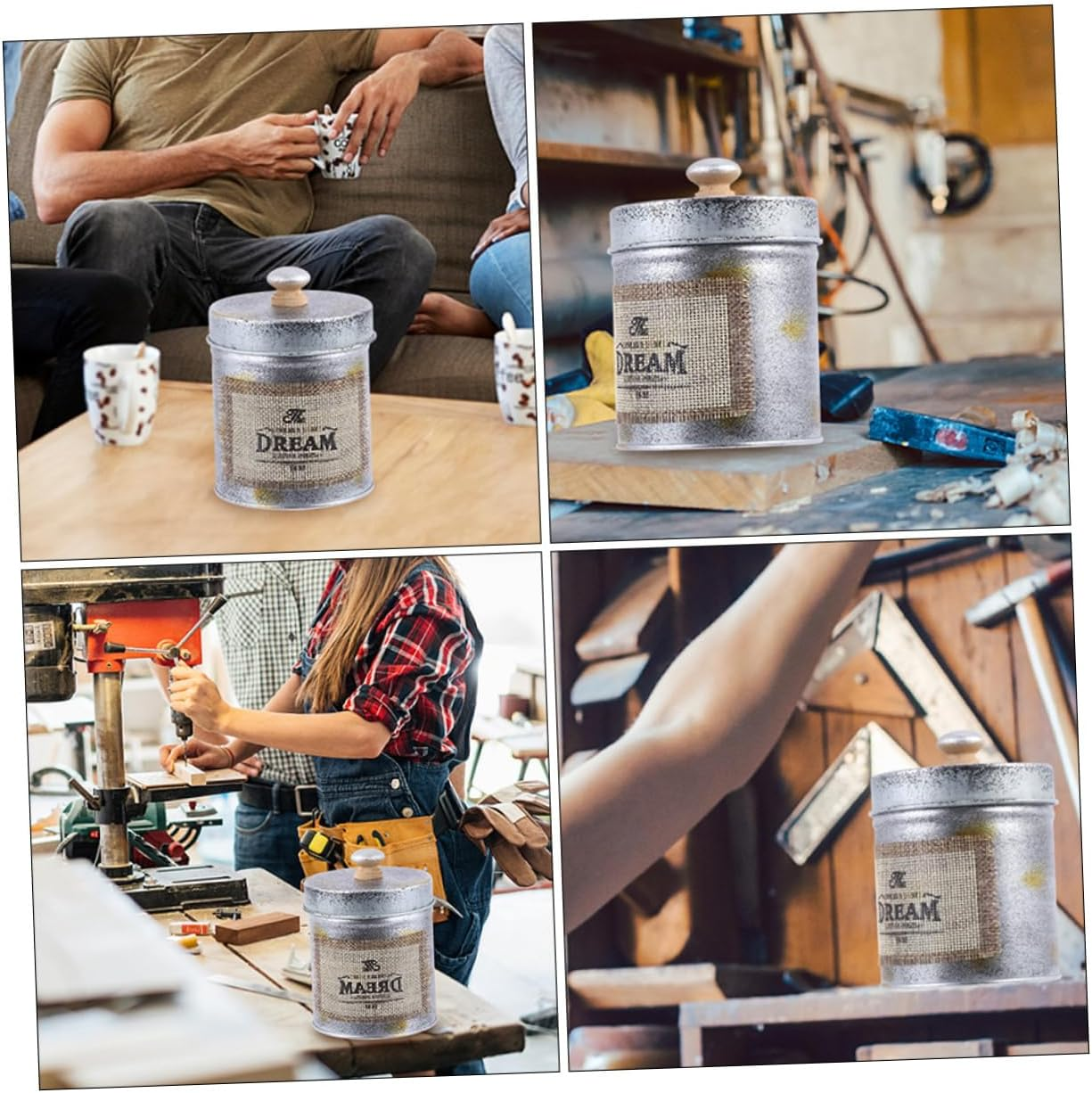 CIYODO 2Pcs Antique Iron Storage Jar Retro Kitchen Canister Desktop Organizer Home Container Jars for Pantry Storage image number 5