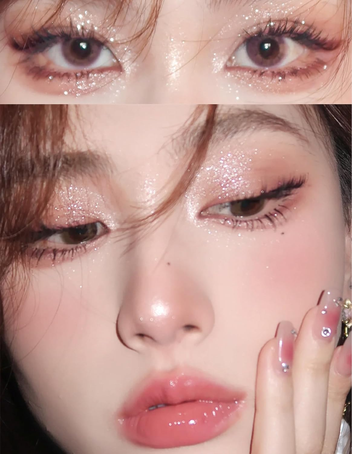 Shimmer Glitter Eyeshadow Palette, Korean Eye Glitter Makeup, Ultra-Blendable, Sparkle Silver Champagne Gold Eye Shadow, Single Shade Metallic Pigmented Color