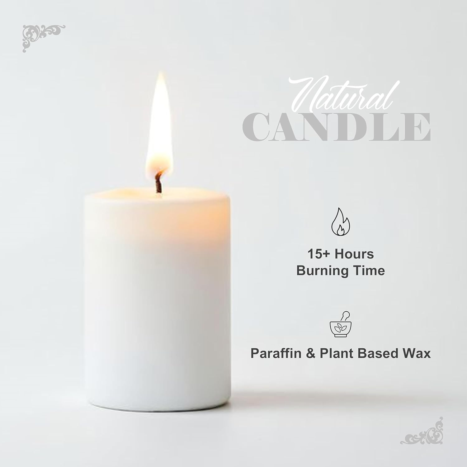 Unscented Pillar Candles Set of 4 &ndash; Ivory White Block Candles for Home D&eacute;cor, Wedding, Events, Relaxation &ndash; Long Burning, Smokeless, Dripless image number 1