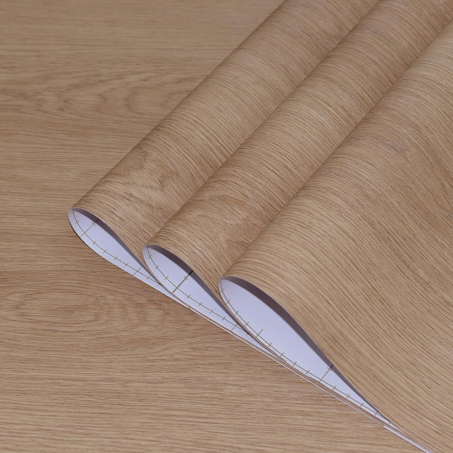 TOTIO Rice Yellow Wood Grain Contact Paper Walnut Textured Peel and Stick Wallpaper 16X354Inch Air Guide Slot Design Matte Thickened Self-Adhesive Waterproof Furniture Stickers Vinyl Decorative Film