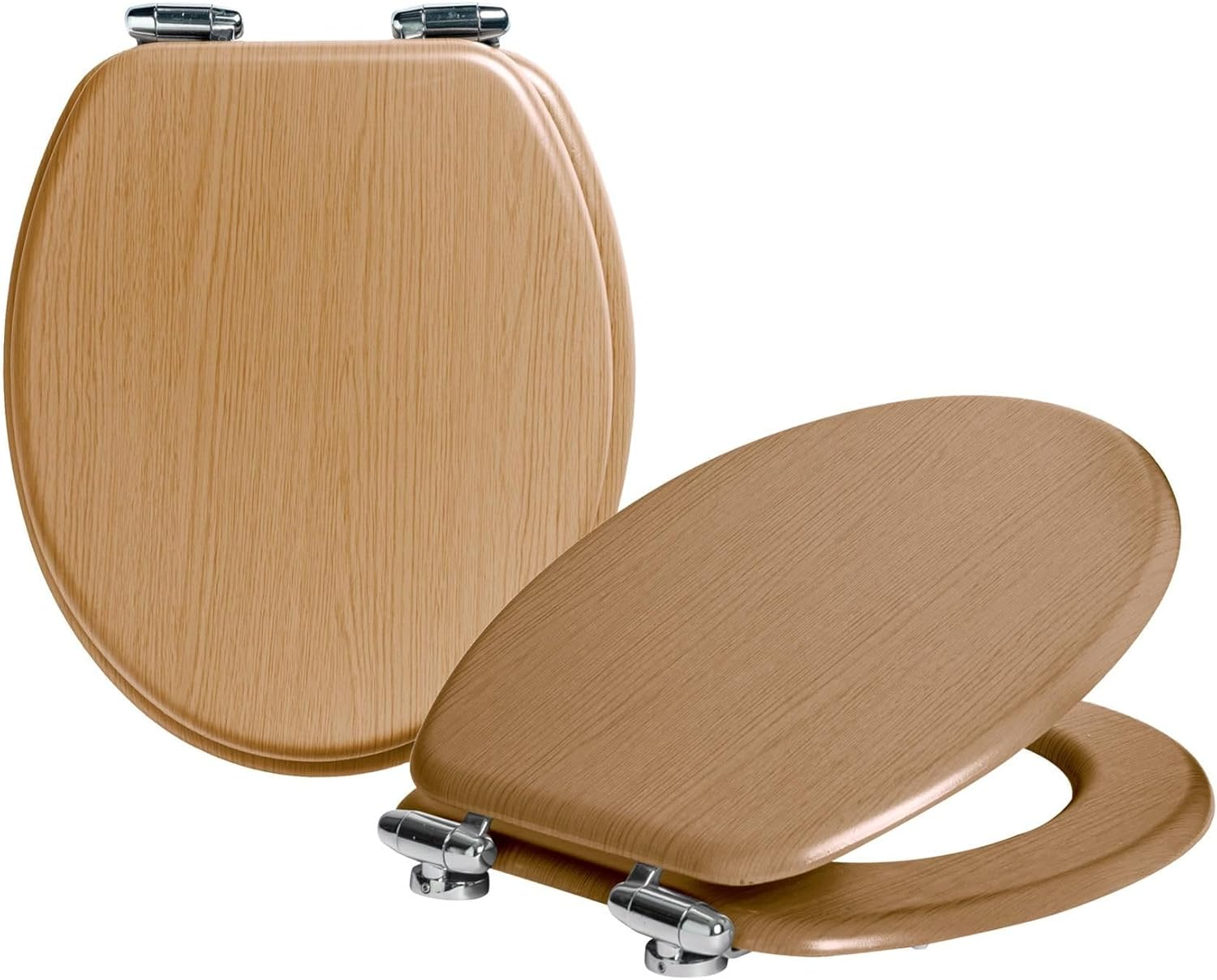 Harbour Housewares Soft Close Toilet Seat - Light Oak - Pack of 1 - Oval-Shaped Wooden Toilet Seat Antibacterial Loo Seat with Universal Chrome Hinges, Fixings & Fittings