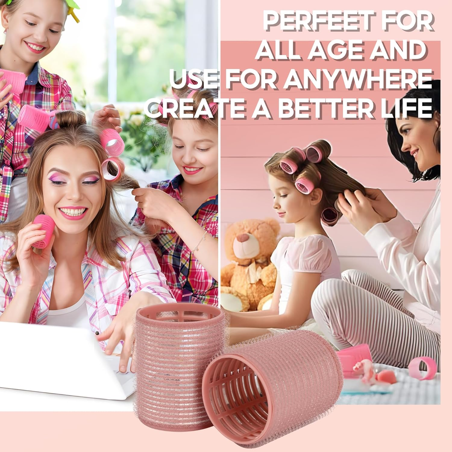 18 Pcs Thermal Hair Rollers,Ceramic Thermal Hair Rollers Curlers for Blowout Look Long Hair Volume,Jumbo Self Grip Rollers Hair Curlers for Long Short for Women(Pink) image number 2