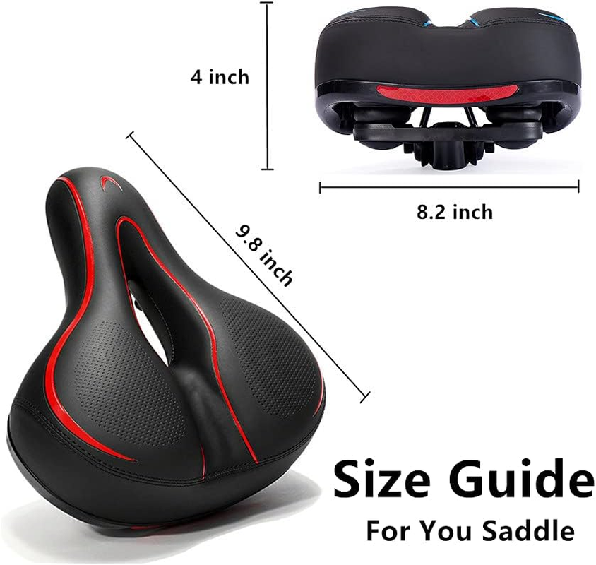 Bicycle Seat, Comfortable Exercise Bike Seat Cushion for Men and Women, Universal with Dual Shock Absorbing Ball Mountain Bike Oversized Extra Road Wide Bicycle Saddle with Reflect. image number 3