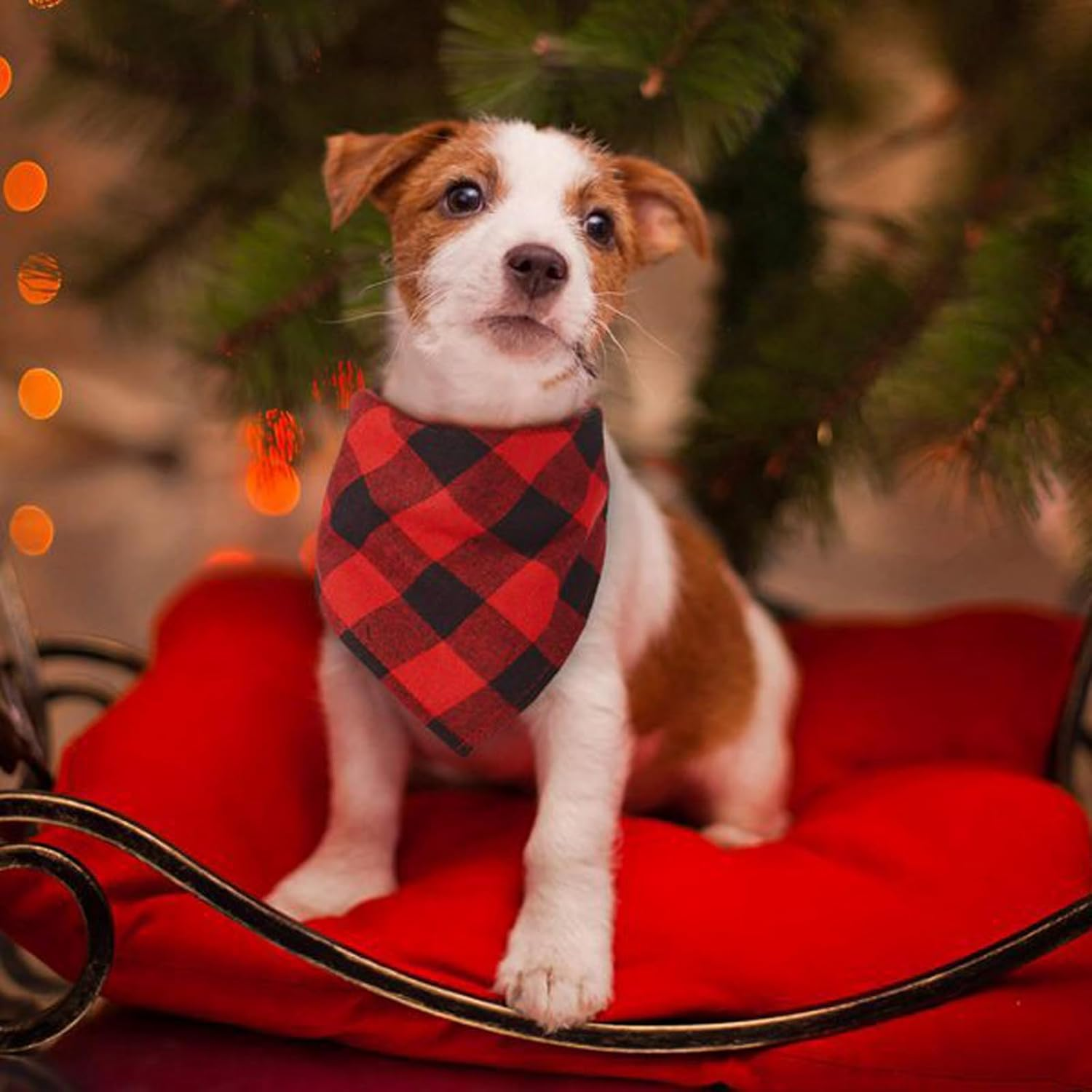 RTRTGS Set of 4 Classic Checked Dog Bandana Made of Cotton, Dog Triangle Neckerchief, Adjustable Bandana, Triangular Scarf for Dogs in Various Sizes (60 X 40 X 40 Cm), Multicoloured image number 1