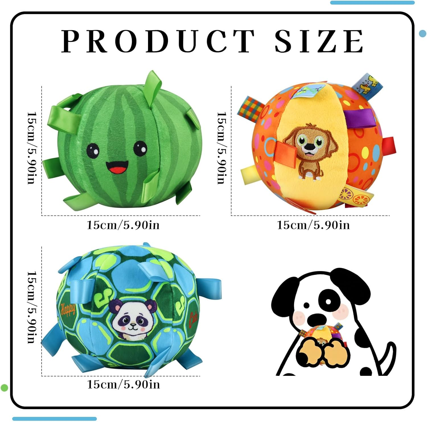 15 Cm Dog Ball Toy, Plush Interactive Dog Ball with Hanging Sign and Bells, Dog Toy Ball for Indoor Outdoor Entertainment (Blue Football)