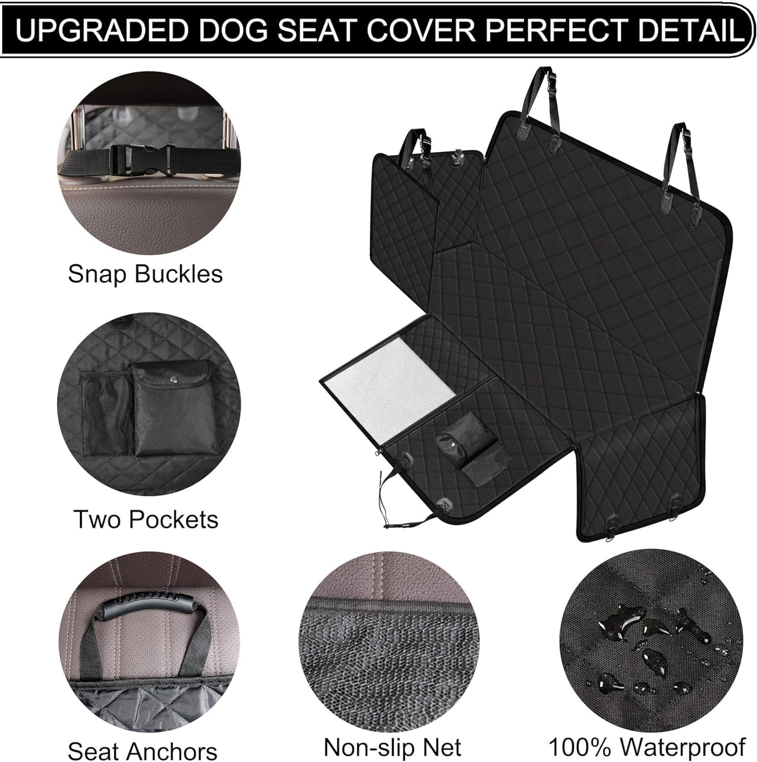 Femuar Dog Car Seat Cover, Waterproof Nonslip Pet Seat Cover for Back Seat with Storage Pockets Mesh Visual Window, Scratch Proof Pet Dog Seat Cover Hammock for Cars Trucks and Suvs, Xl-Black image number 1