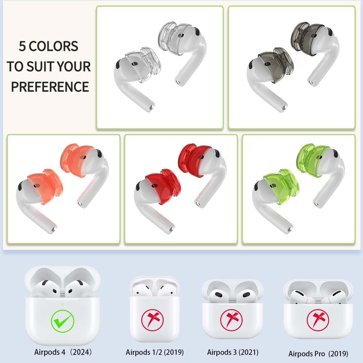 [5 Pairs] Ear Tips Cover for Airpods 4 Earbuds (2024), Soft Silicone Earbuds Cover Airpods 4 Accessories Compatible with Airpods 4Th Generation Earbuds [Not Fit in Charging Case] - 5 Color image number 4