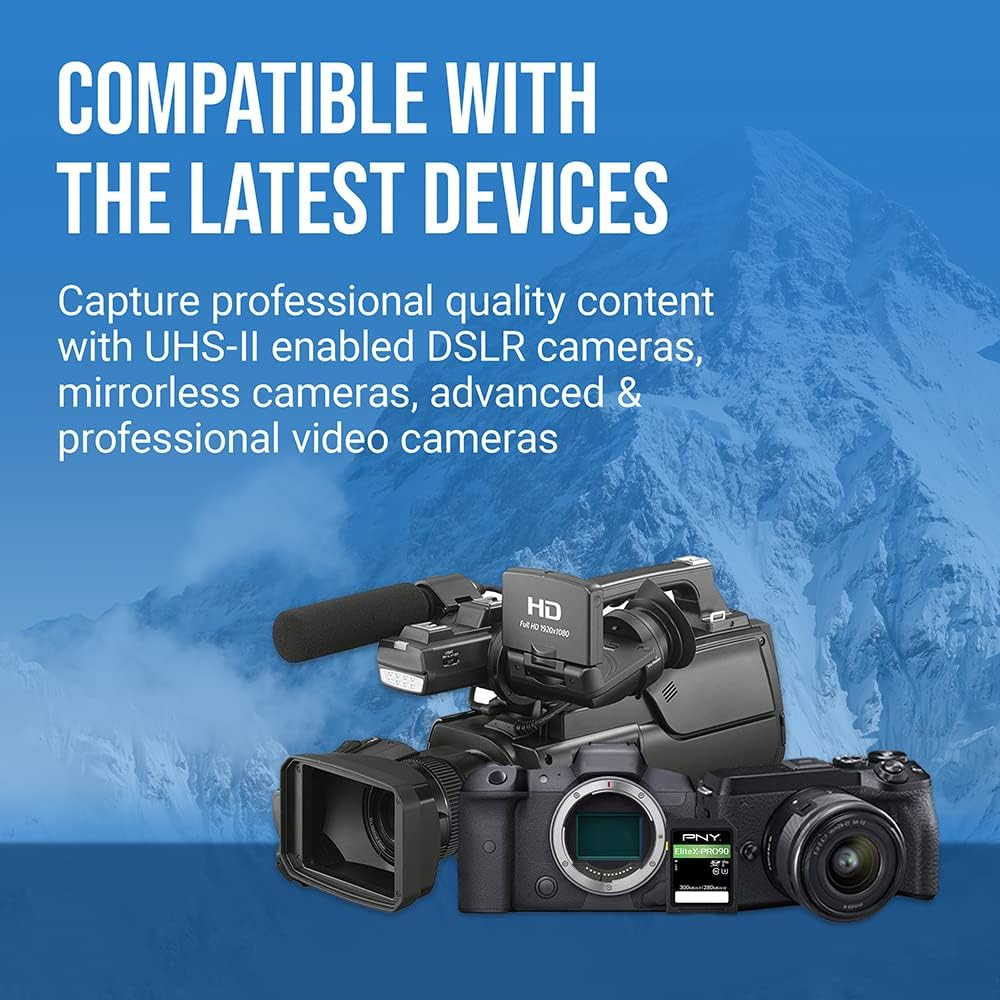 PNY 64GB Elitex-Pro90 UHS-II SDXC Memory Card &ndash; R300Mb/S W280Mb/S, U3, V90, 8K UHD, Full HD, UHS-II for Professional Photographers & Content Creators, DSLR, Mirrorless Cameras, Advanced Video Cameras image number 1