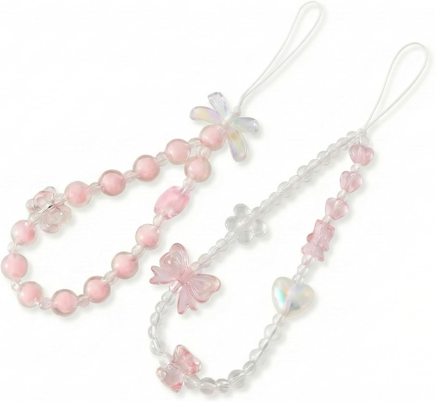 IMTKOOCO 2 PCS Aesthetic Phone Charm - Crystal and Pearl Beaded Phone Strap with Wrist Strap for Women and Girls Cute Keychain and Bag Accessory Phones Wrist Strap image number 5